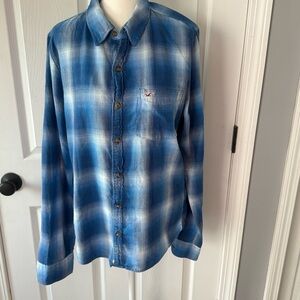 Hollister Casual Blue and White Plaid Shirt